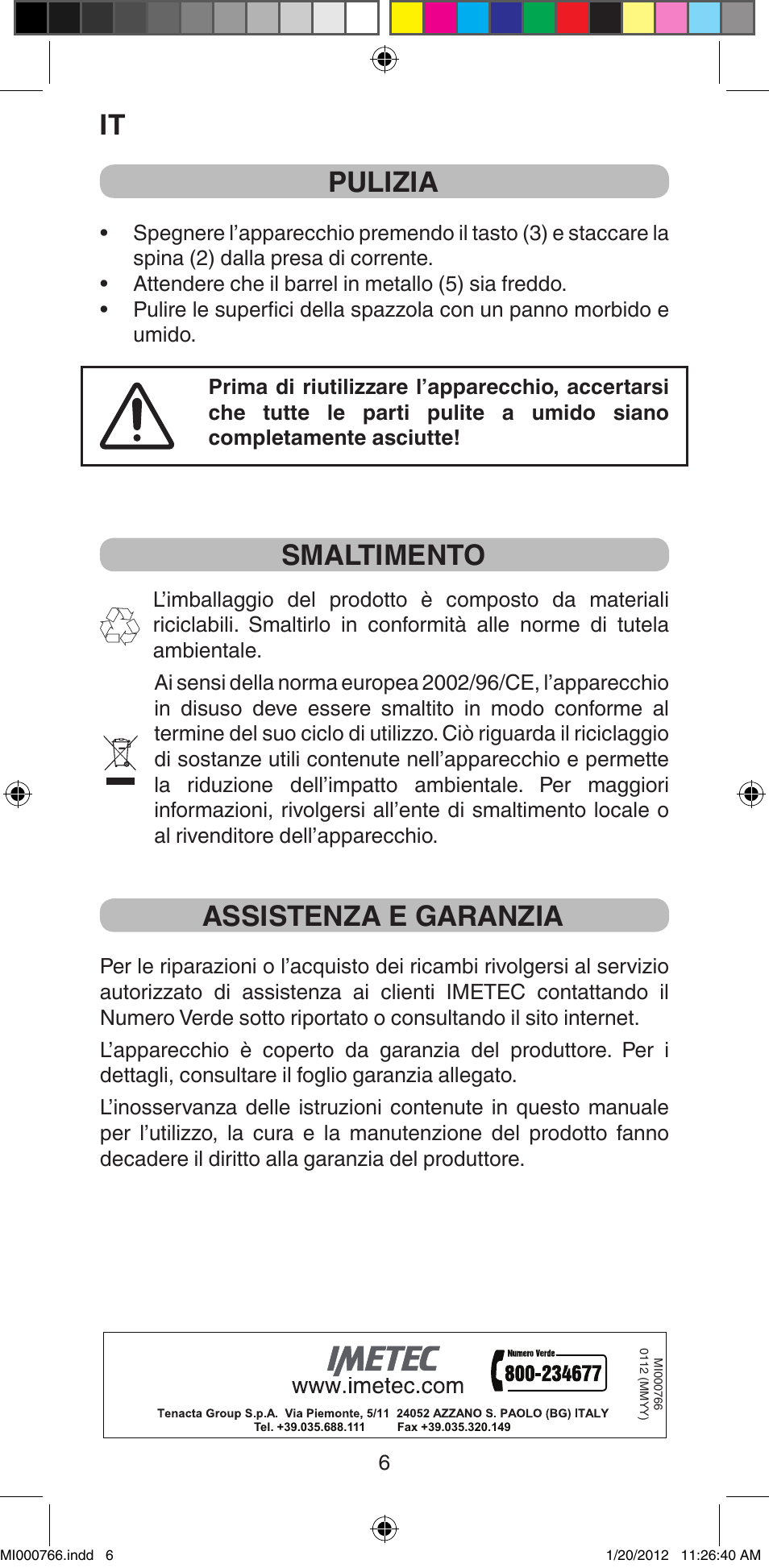 Pulizia, Smaltimento, Assistenza e garanzia | Imetec BELLISSIMA MAGIC STYLE PB1 30 User Manual | Page 8 / 50