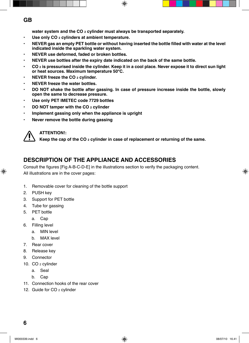 Gb 6, Description of the appliance and accessories | Imetec ACQUA BLS 100 User Manual | Page 12 / 26