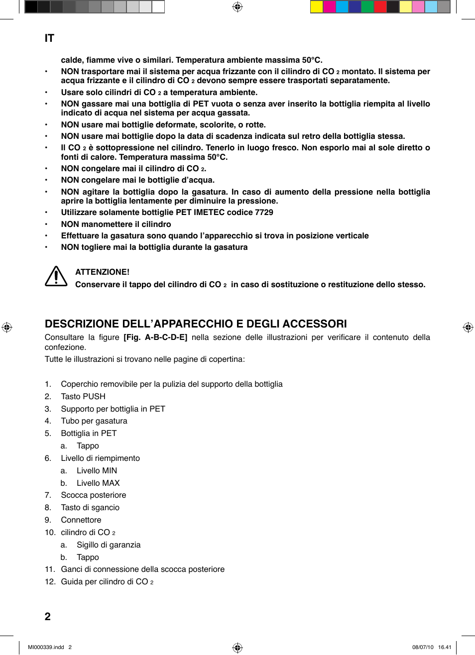 It 2, Descrizione dell’apparecchio e degli accessori | Imetec ACQUA BLS 100 User Manual | Page 8 / 26