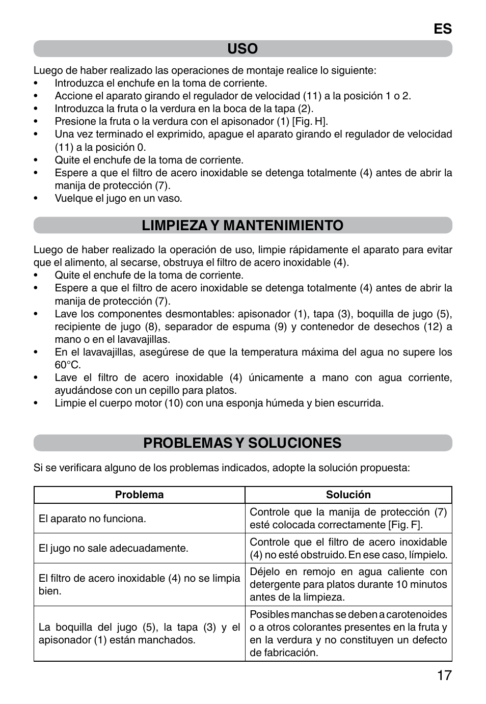 Limpieza y mantenimiento, Problemas y soluciones, Es 17 | Imetec WELLNESS JE User Manual | Page 19 / 44