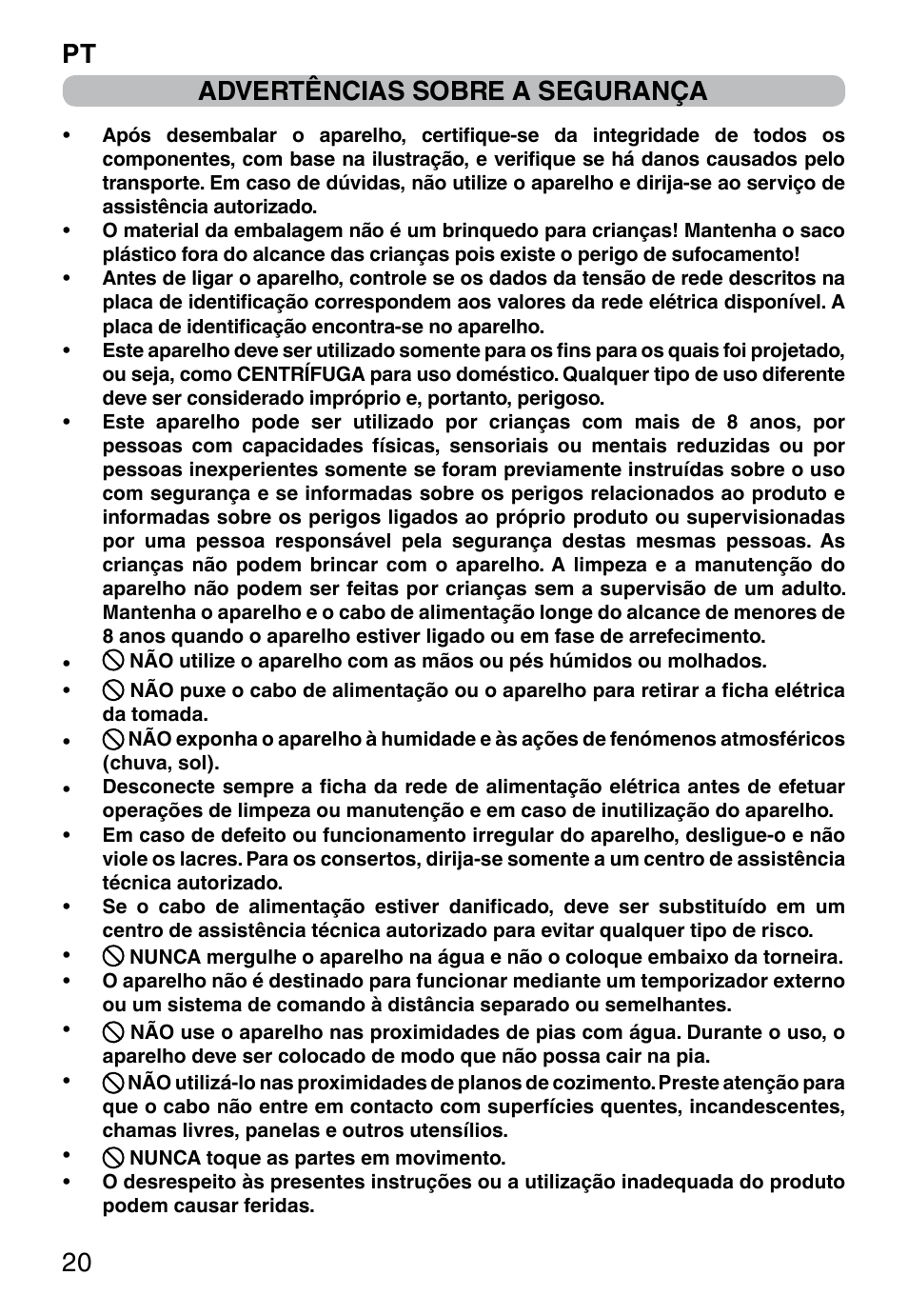 Advertências sobre a segurança, Pt 20 | Imetec WELLNESS JE User Manual | Page 22 / 44