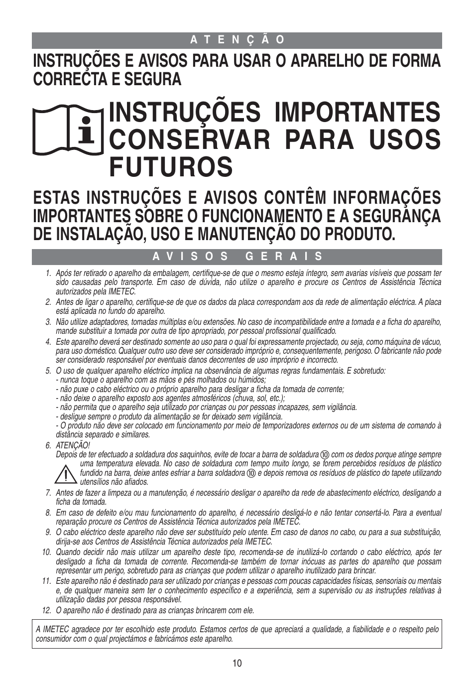 Instruções importantes conservar para usos futuros | Imetec PROFESSIONAL SERIE VM 1000 User Manual | Page 12 / 29