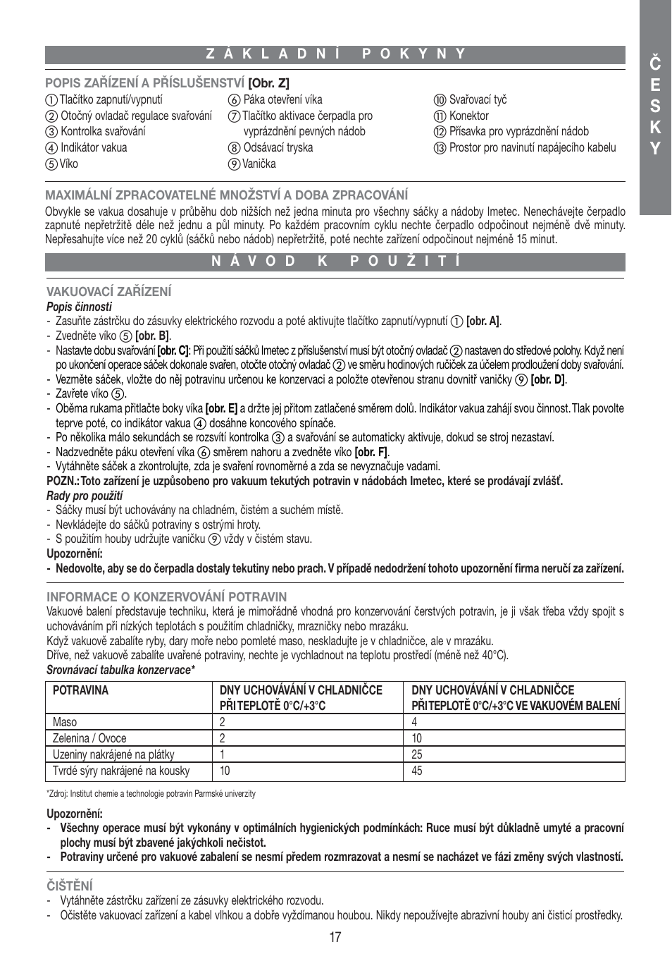 Če s k y | Imetec PROFESSIONAL SERIE VM 1000 User Manual | Page 19 / 29