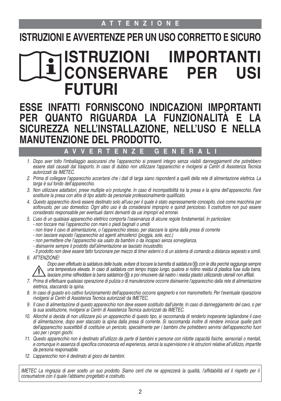 Istruzioni importanti conservare per usi futuri | Imetec PROFESSIONAL SERIE VM 1000 User Manual | Page 4 / 29