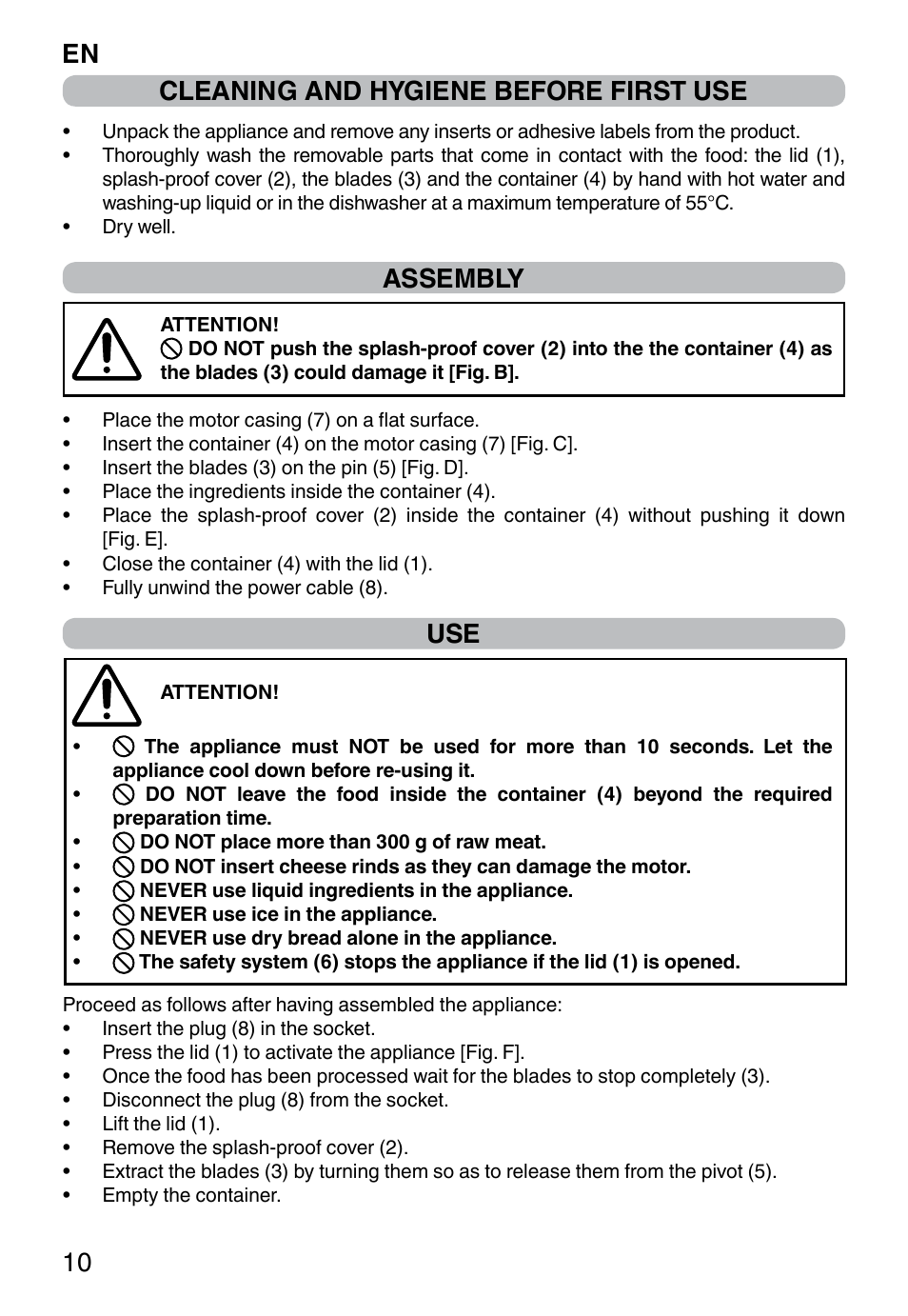 En 10 cleaning and hygiene before first use, Assembly | Imetec PROFESSIONAL SERIE CH 2000 User Manual | Page 12 / 50