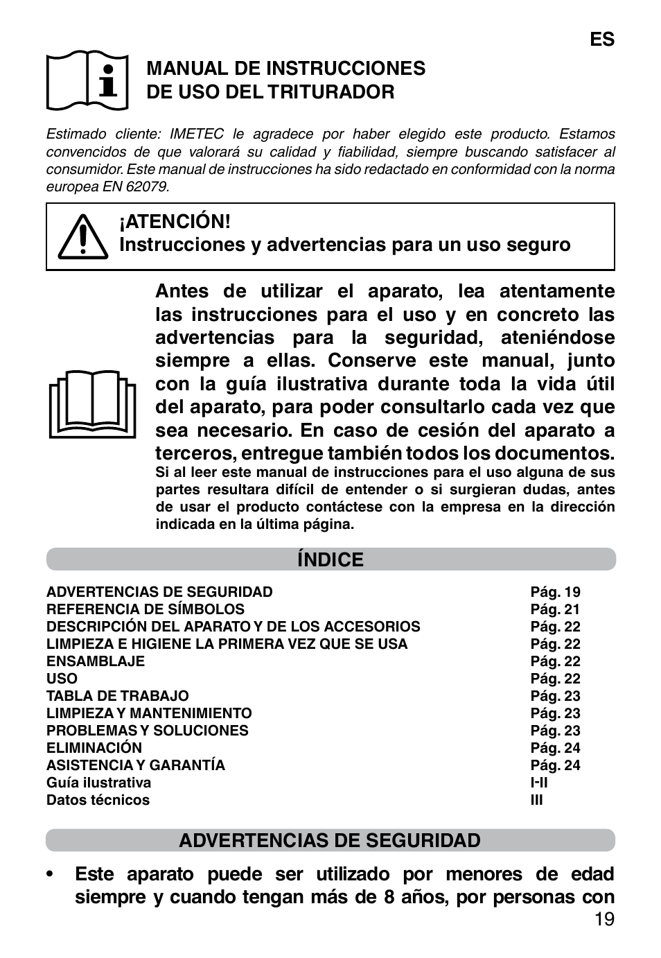 Índice | Imetec PROFESSIONAL SERIE CH 2000 User Manual | Page 21 / 50