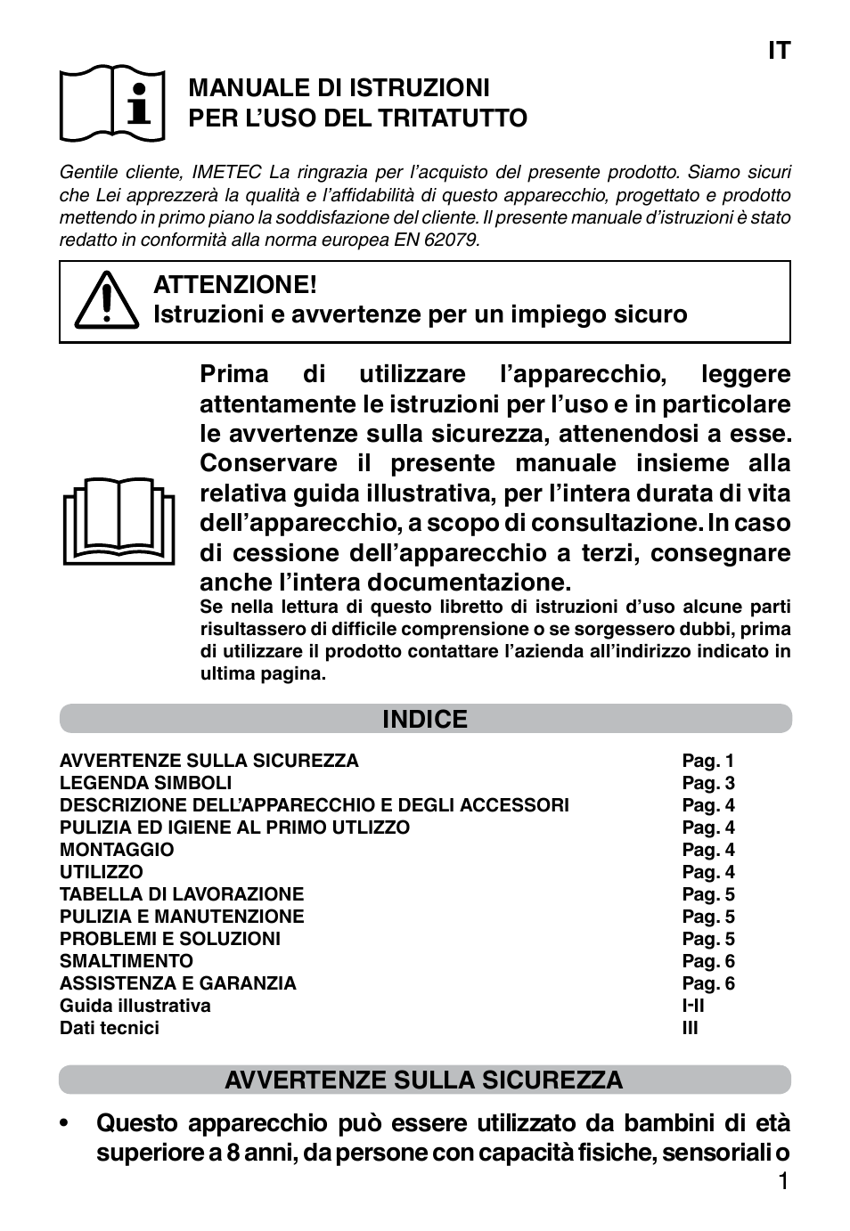 Indice | Imetec PROFESSIONAL SERIE CH 2000 User Manual | Page 3 / 50