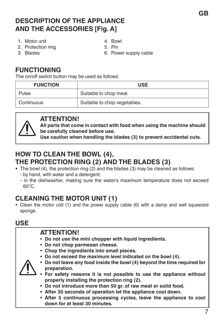 Functioning, Attention, Cleaning the motor unit (1) | Imetec ECO CH User Manual | Page 12 / 30