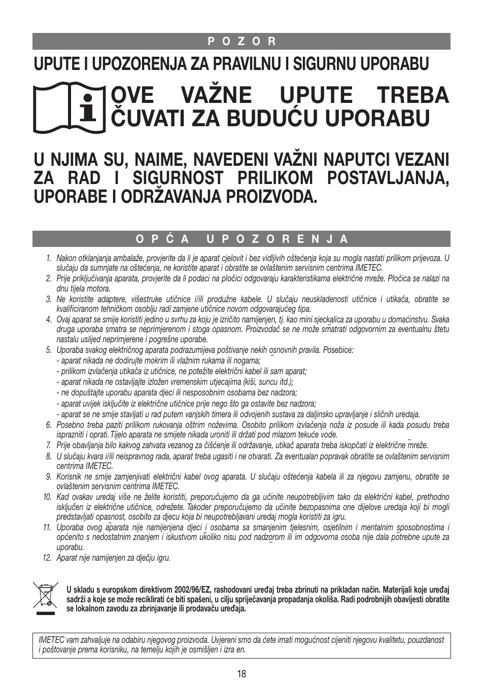 Xst17371-istr-hr, Ove važne upute treba čuvati za buduću uporabu, Upute i upozorenja za pravilnu i sigurnu uporabu | Imetec DOLCEVITA CH4 User Manual | Page 19 / 24