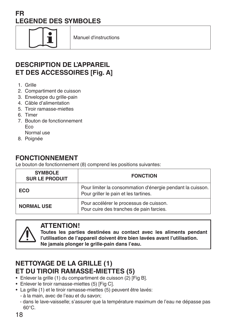 Fr legende des symboles, Fonctionnement, Attention | Imetec ECO TS User Manual | Page 23 / 36