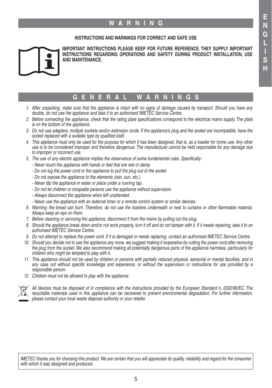 Imetec DOLCEVITA TS5 User Manual | Page 7 / 41