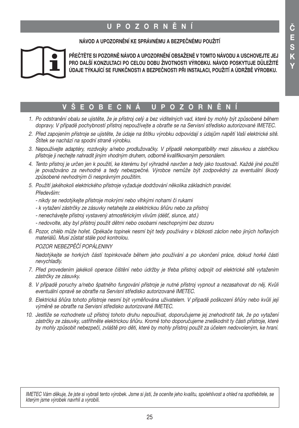 Če s k y | Imetec DOLCEVITA TS1 User Manual | Page 27 / 57