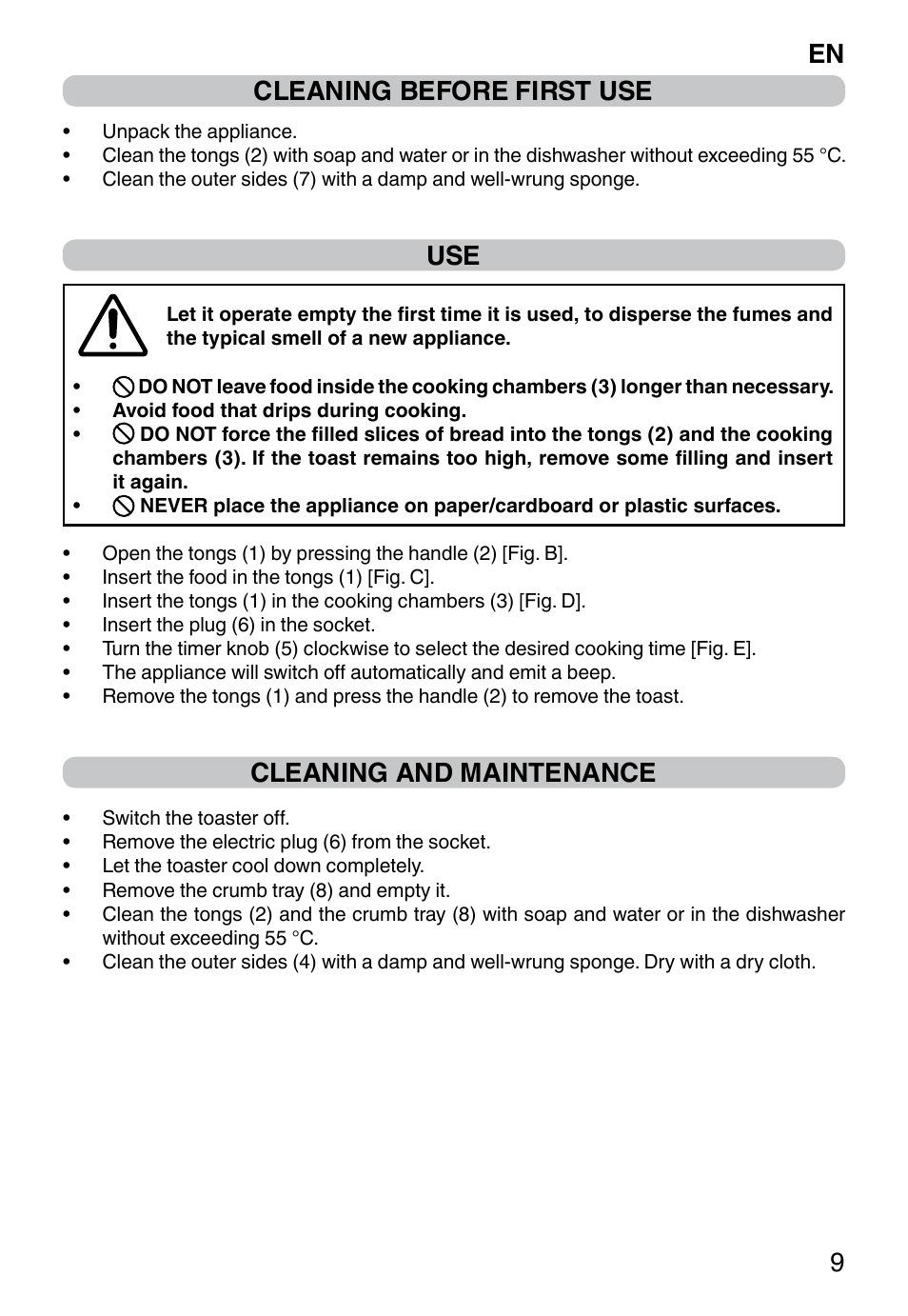 En 9 cleaning before first use, Cleaning and maintenance | Imetec DOLCEVITA TS9 User Manual | Page 11 / 27