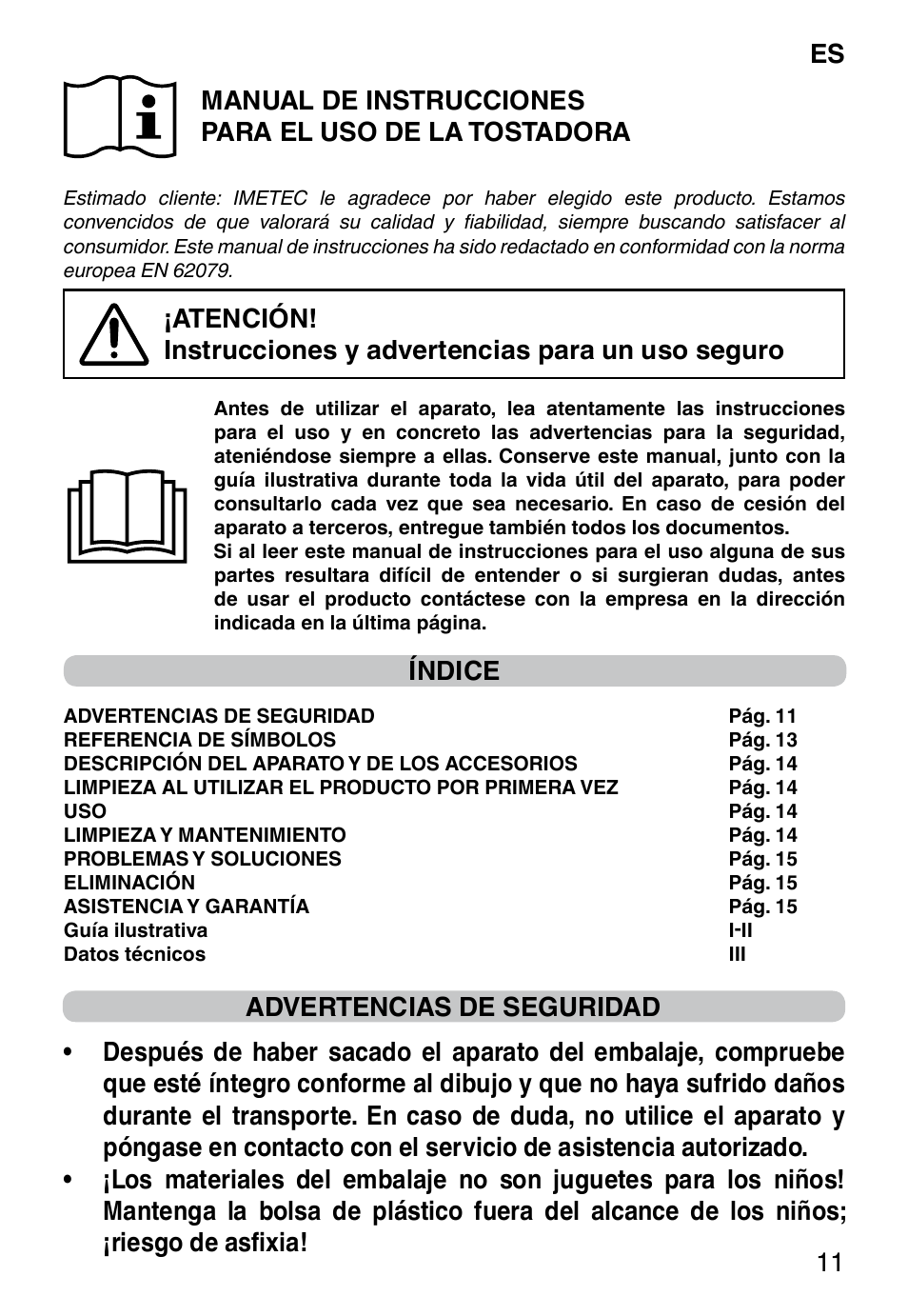 Índice | Imetec DOLCEVITA TS9 User Manual | Page 13 / 27