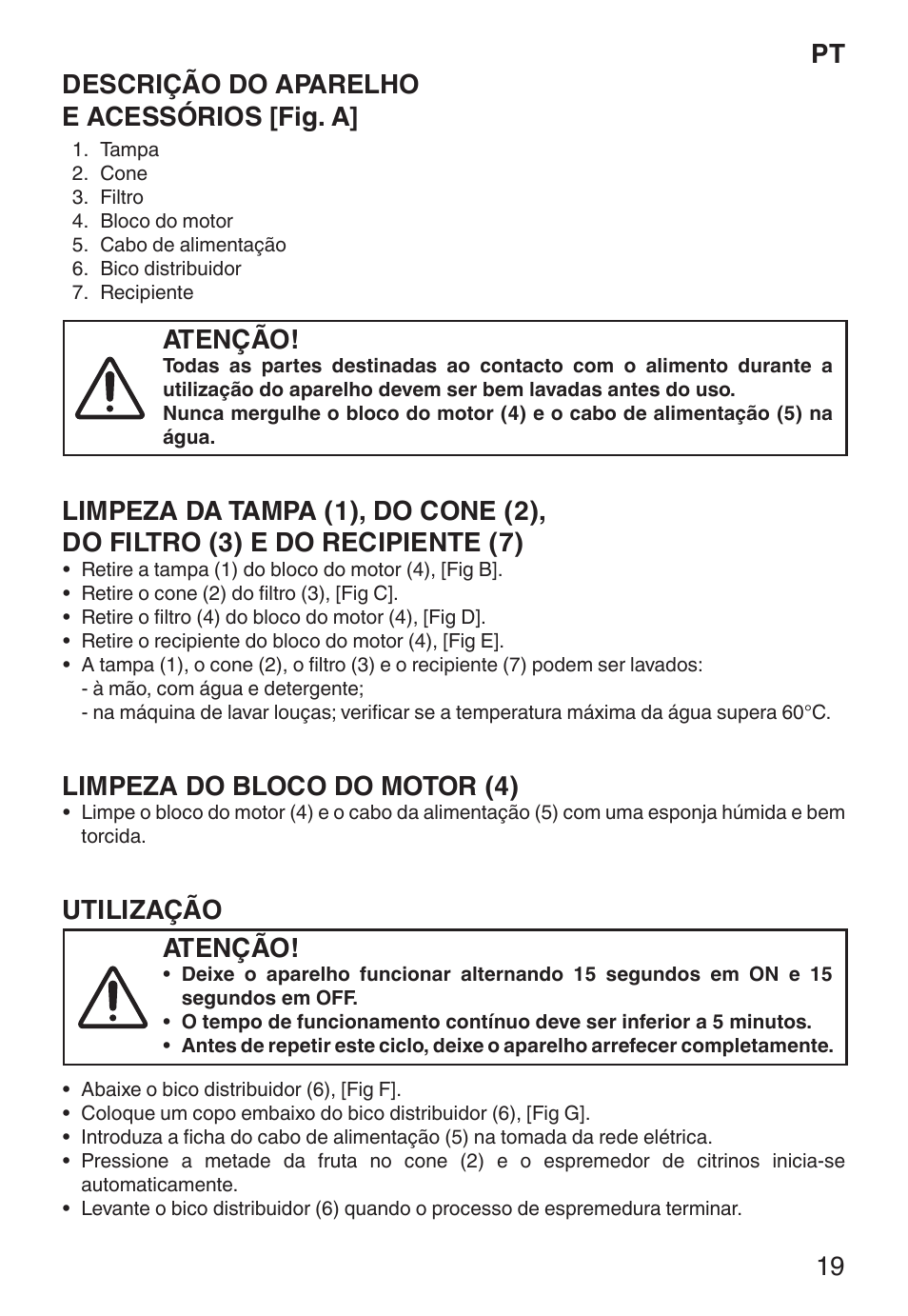 Pt descrição do aparelho e acessórios [fig. a, Atenção, Limpeza do bloco do motor (4) | Utilização | Imetec ECO CP User Manual | Page 24 / 34