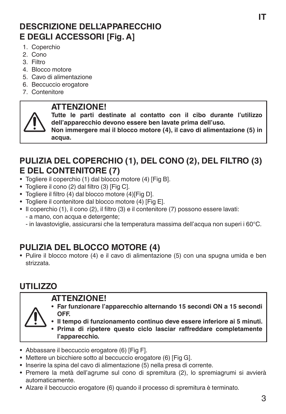 Attenzione, Pulizia del blocco motore (4), Utilizzo | Imetec ECO CP User Manual | Page 8 / 34