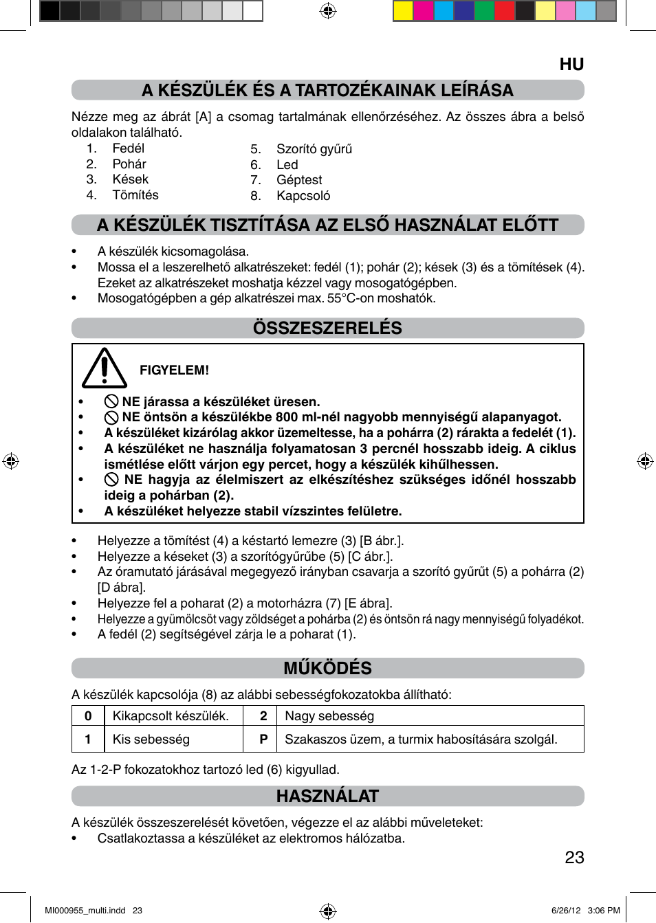 It 23 a készülék és a tartozékainak leírása, A készülék tisztítása az első használat előtt, Összeszerelés | Működés, Használat | Imetec PROFESSIONAL SERIE BL User Manual | Page 29 / 38