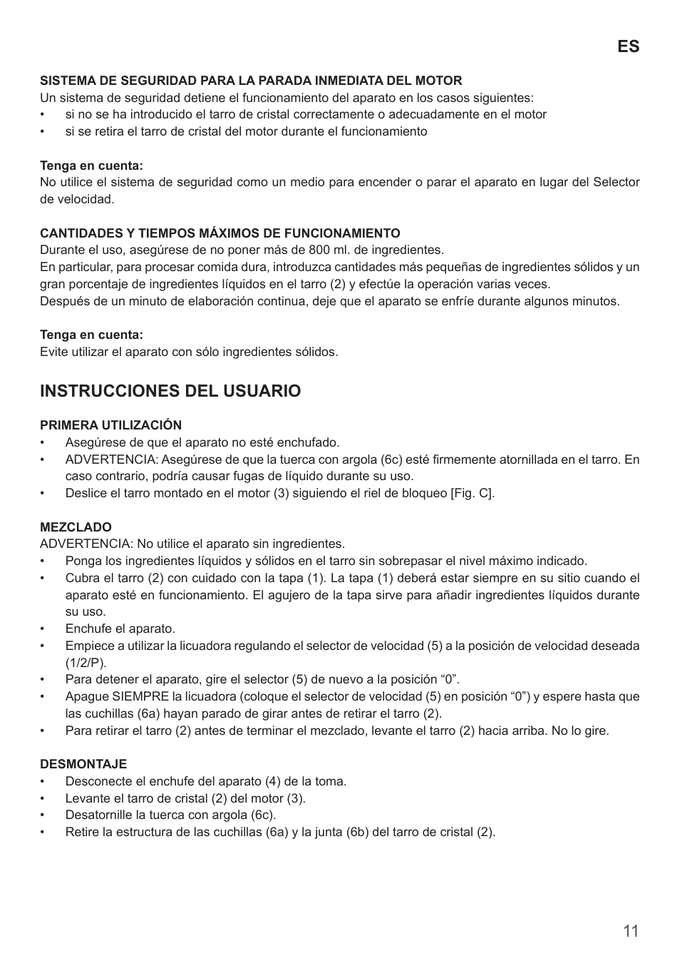 11 es, Instrucciones del usuario | Imetec DOLCEVITA BL4 User Manual | Page 13 / 26