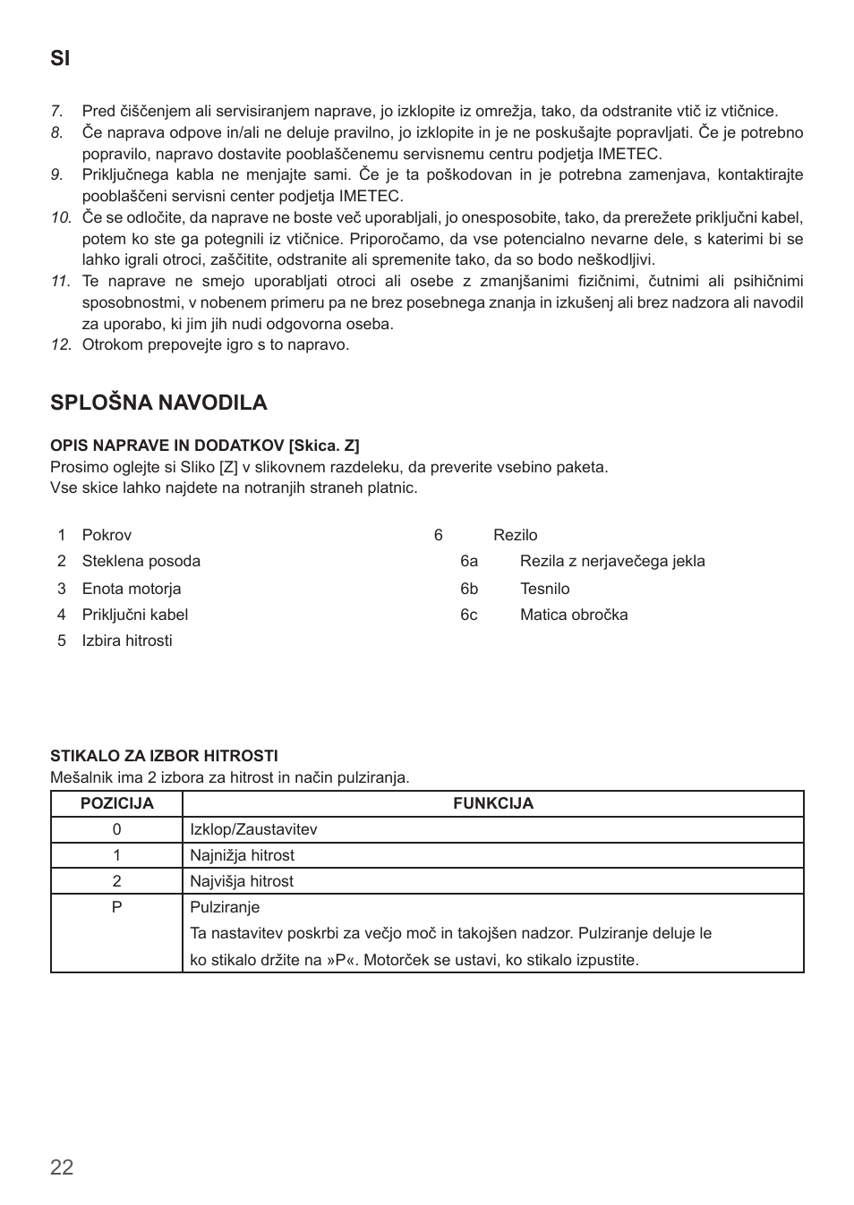 22 si, Splošna navodila | Imetec DOLCEVITA BL4 User Manual | Page 24 / 26