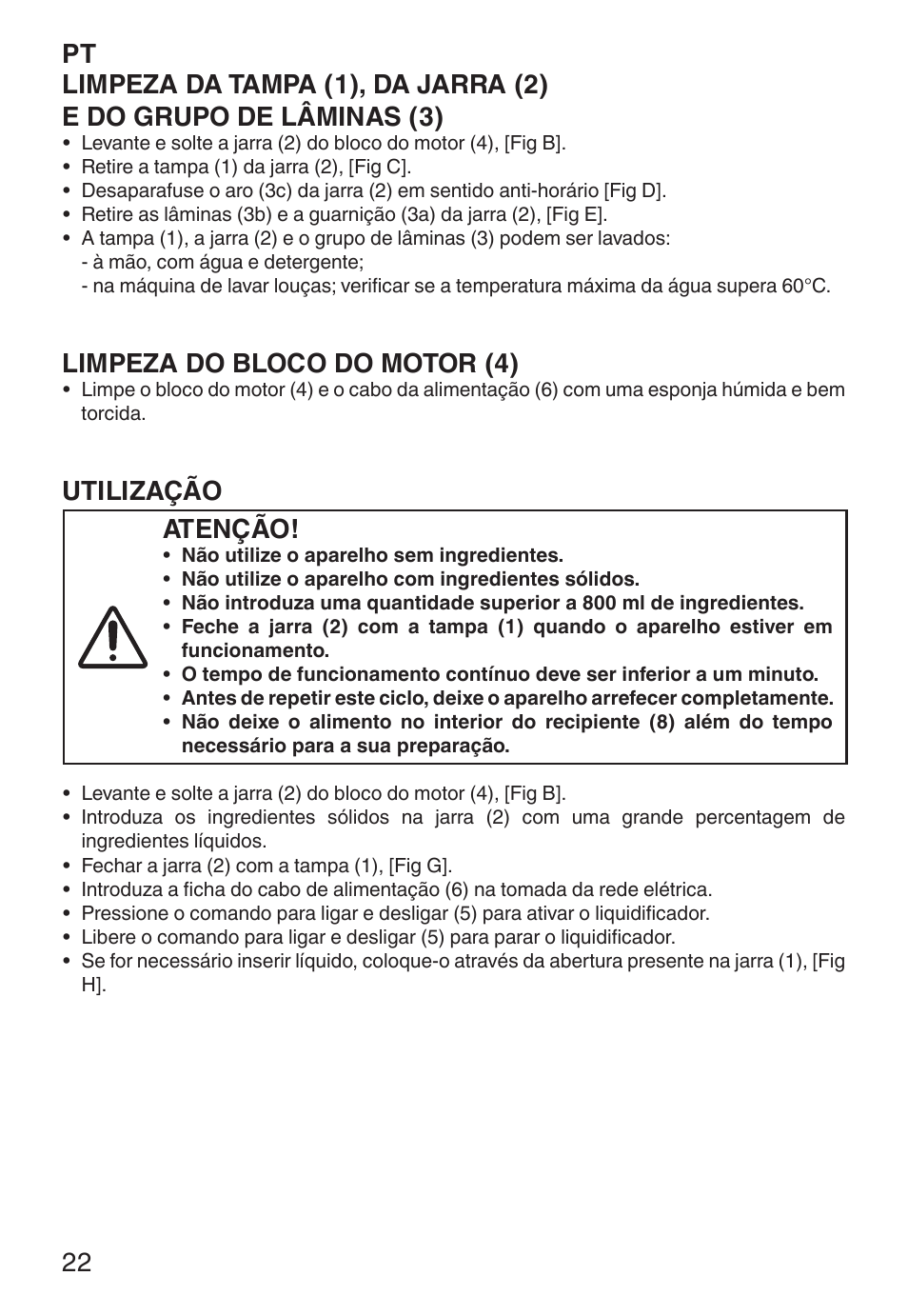 Limpeza do bloco do motor (4), Utilização, Atenção | Imetec ECO BL User Manual | Page 27 / 42