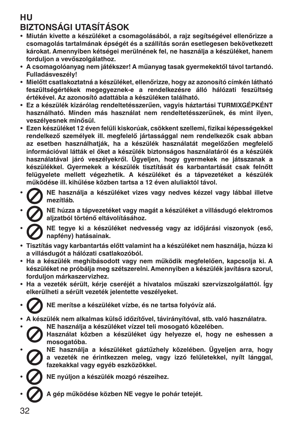 Hu biztonsági utasítások | Imetec ECO BL User Manual | Page 37 / 42