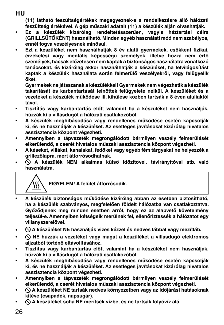 Hu 26 | Imetec DOLCEVITA GL5 User Manual | Page 28 / 56