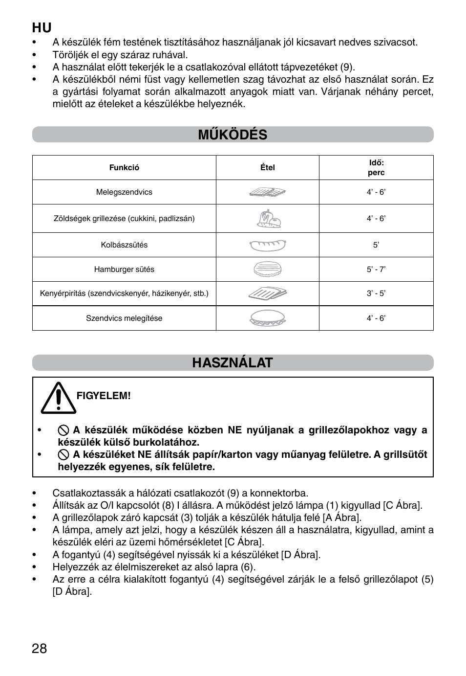Hu 28, Működés, Használat | Imetec DOLCEVITA GL5 User Manual | Page 30 / 56