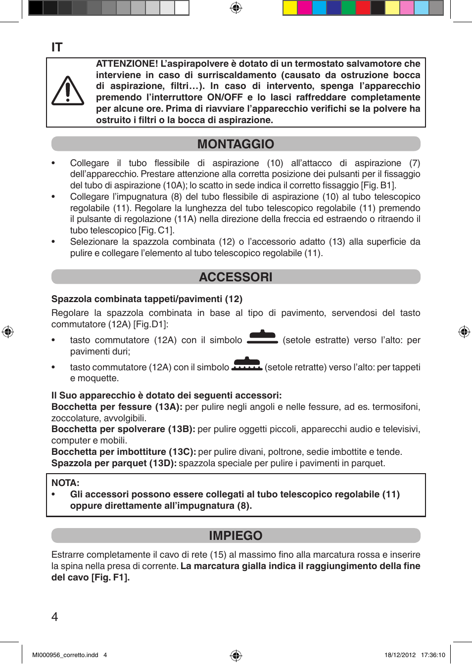 It 4, Montaggio, Accessori | Impiego | Imetec SILENT POWER COMPACT User Manual | Page 6 / 34