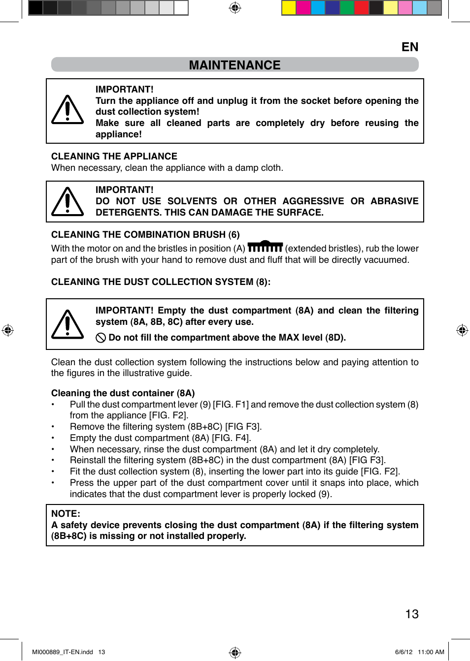 En 13 maintenance | Imetec PIUMA NEXT CYCLONIC 1300W PARQUET User Manual | Page 21 / 24