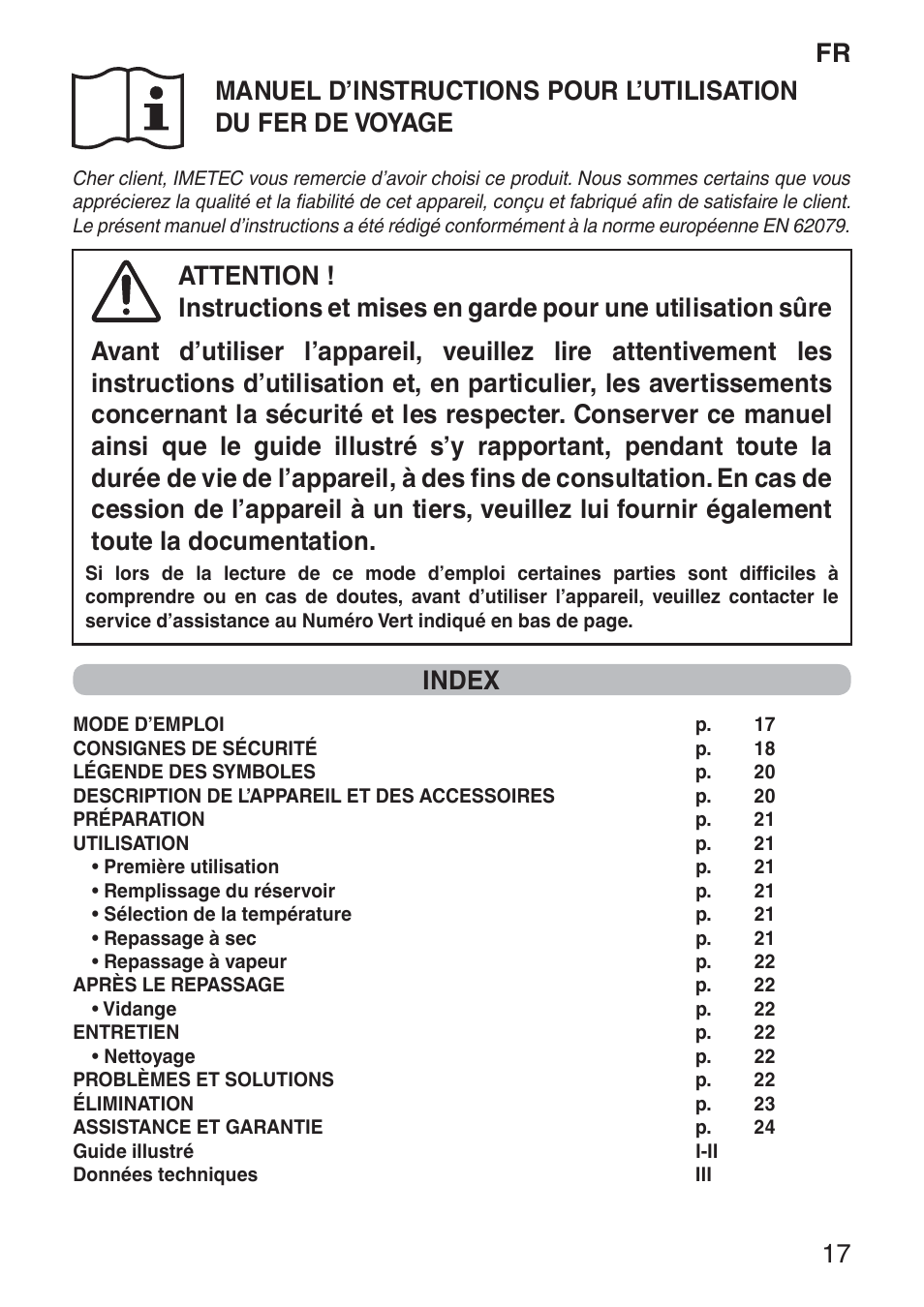 Index | Imetec NUVOLA User Manual | Page 19 / 74