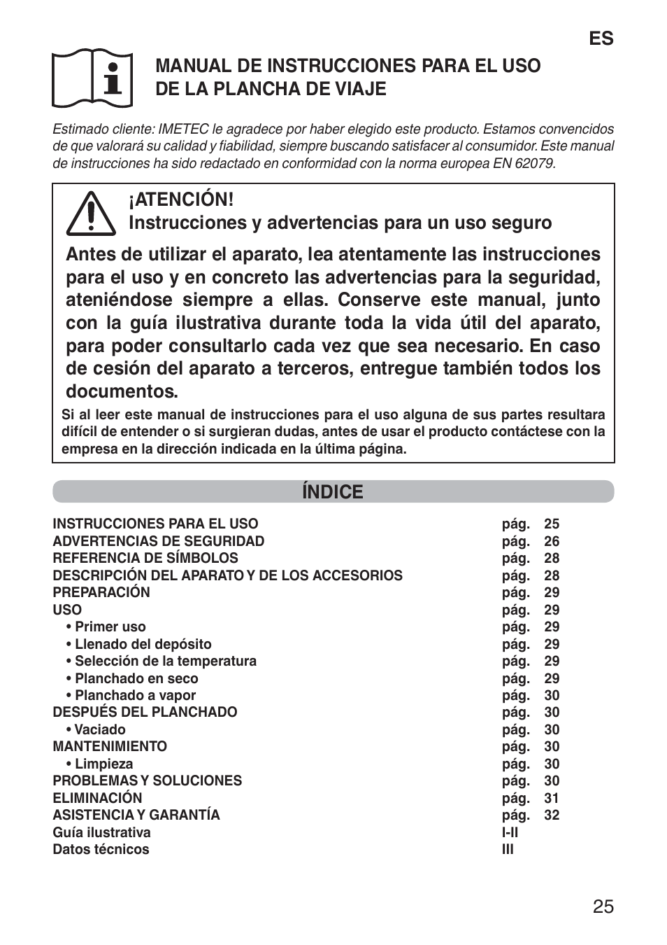 Índice | Imetec NUVOLA User Manual | Page 27 / 74