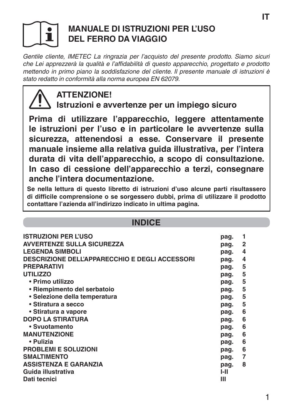 Indice | Imetec NUVOLA User Manual | Page 3 / 74