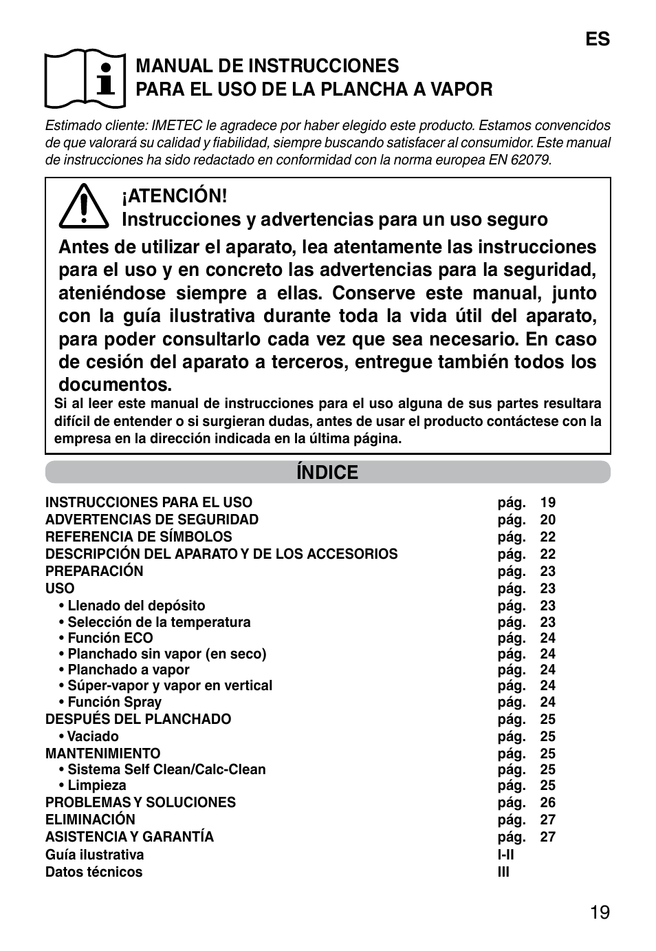 Índice | Imetec TITANOX ECO K112 User Manual | Page 21 / 74