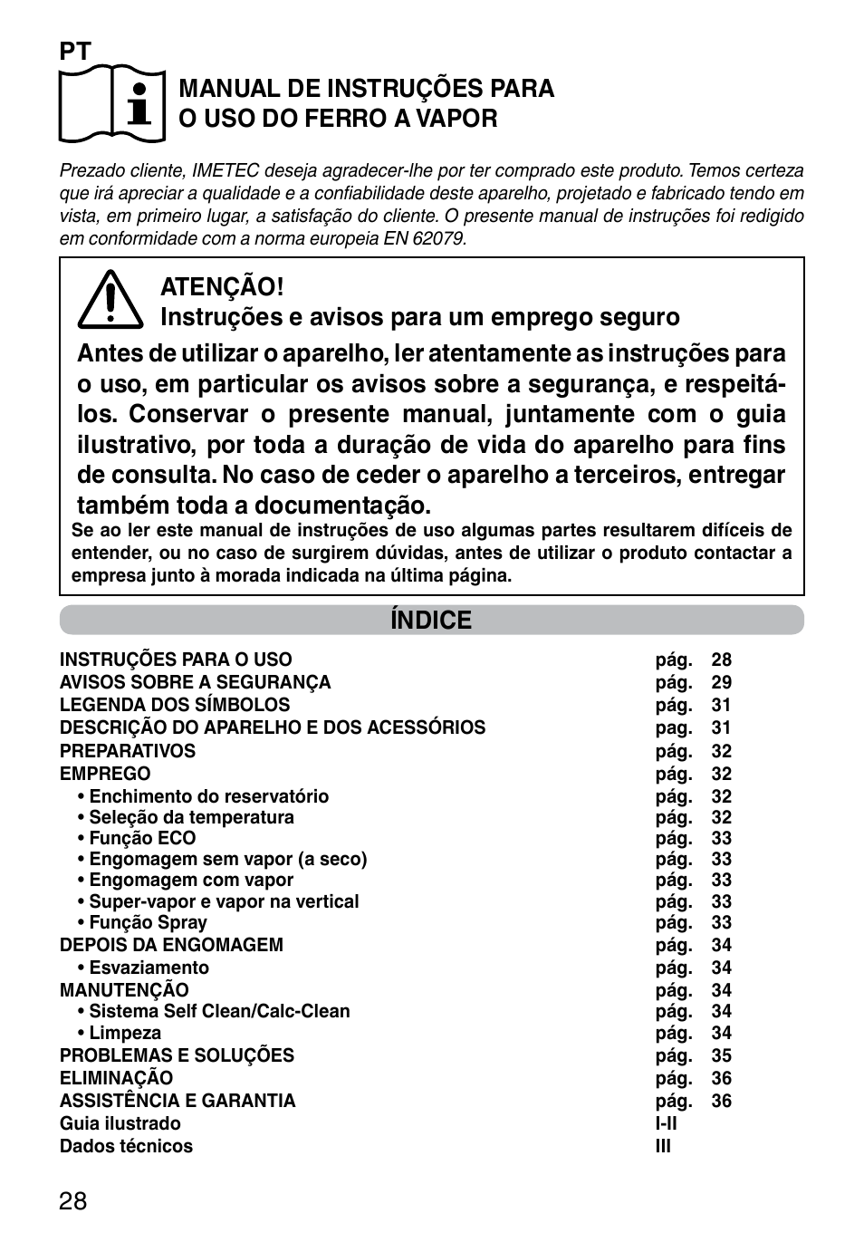 Índice | Imetec TITANOX ECO K112 User Manual | Page 30 / 74