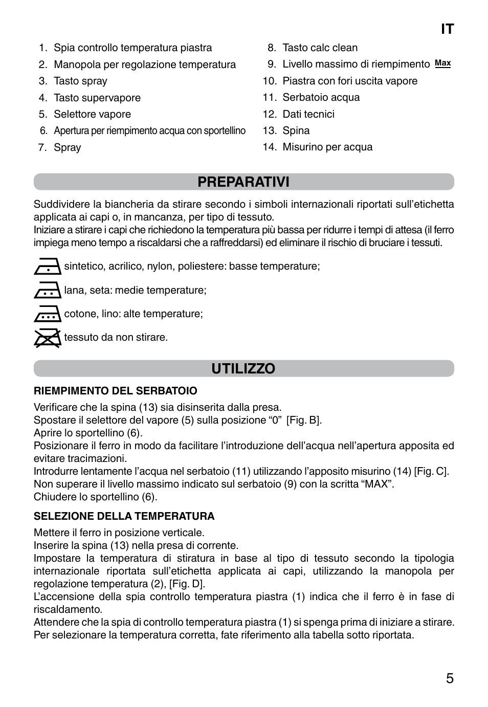 It 5, Preparativi, Utilizzo | Imetec TITANOX ECO K112 User Manual | Page 7 / 74
