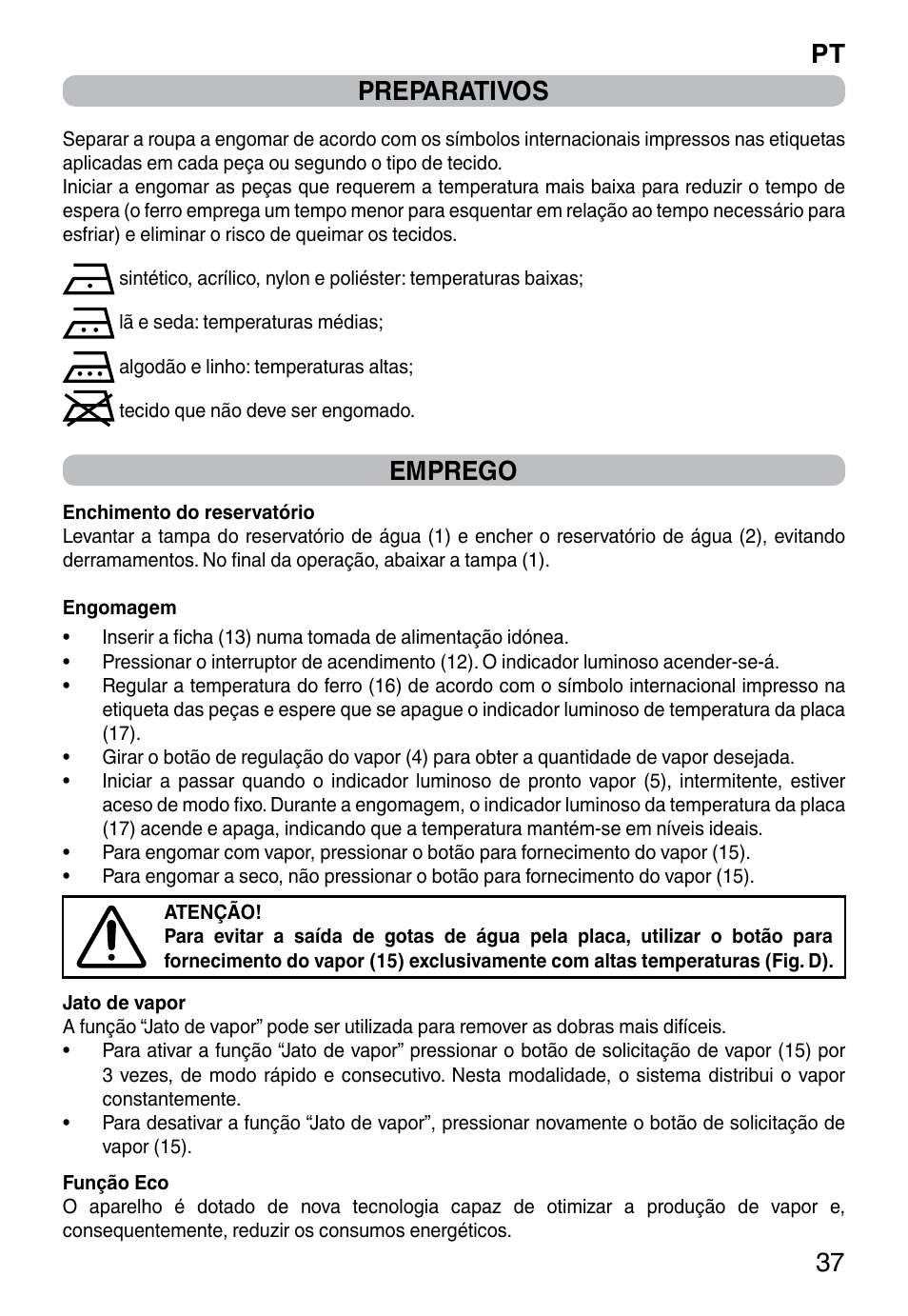 Pt 37 preparativos, Emprego | Imetec NO-STOP PROFESSIONAL ECO User Manual | Page 39 / 74