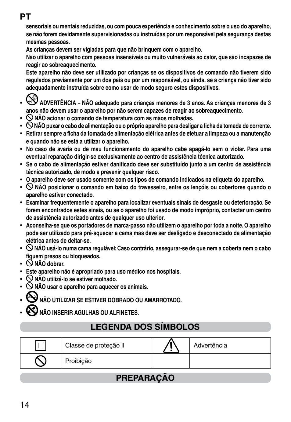 It 14, Legenda dos símbolos, Preparação pt | Imetec RELAXY SINGLE User Manual | Page 16 / 56