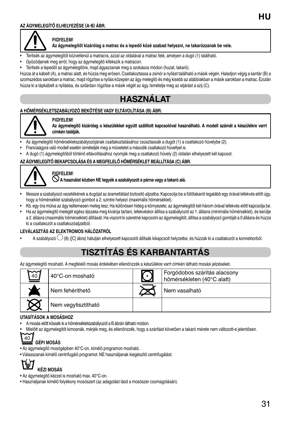 It 31, Használat, Tisztítás és karbantartás | Imetec RELAXY SINGLE User Manual | Page 33 / 56