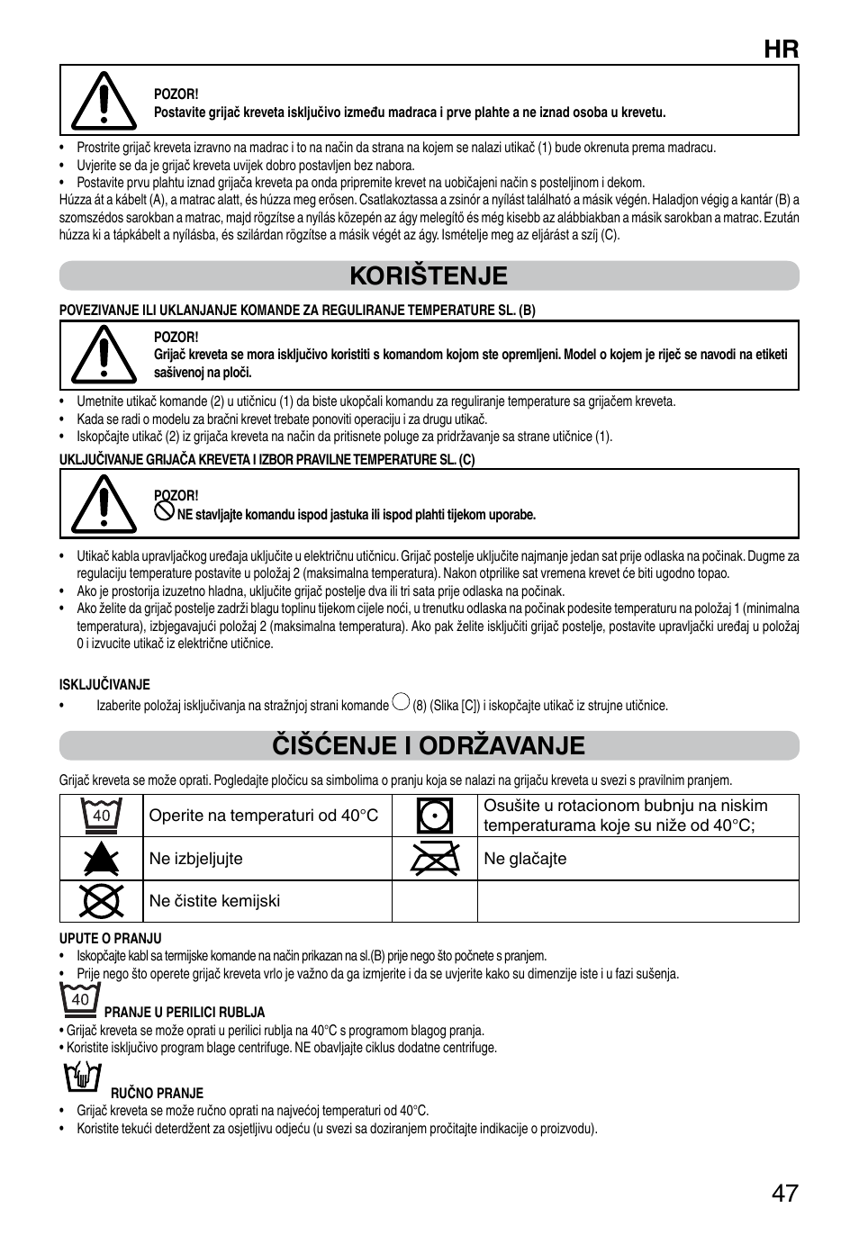 It 47, Korištenje, Čišćenje i održavanje | Imetec RELAXY SINGLE User Manual | Page 49 / 56