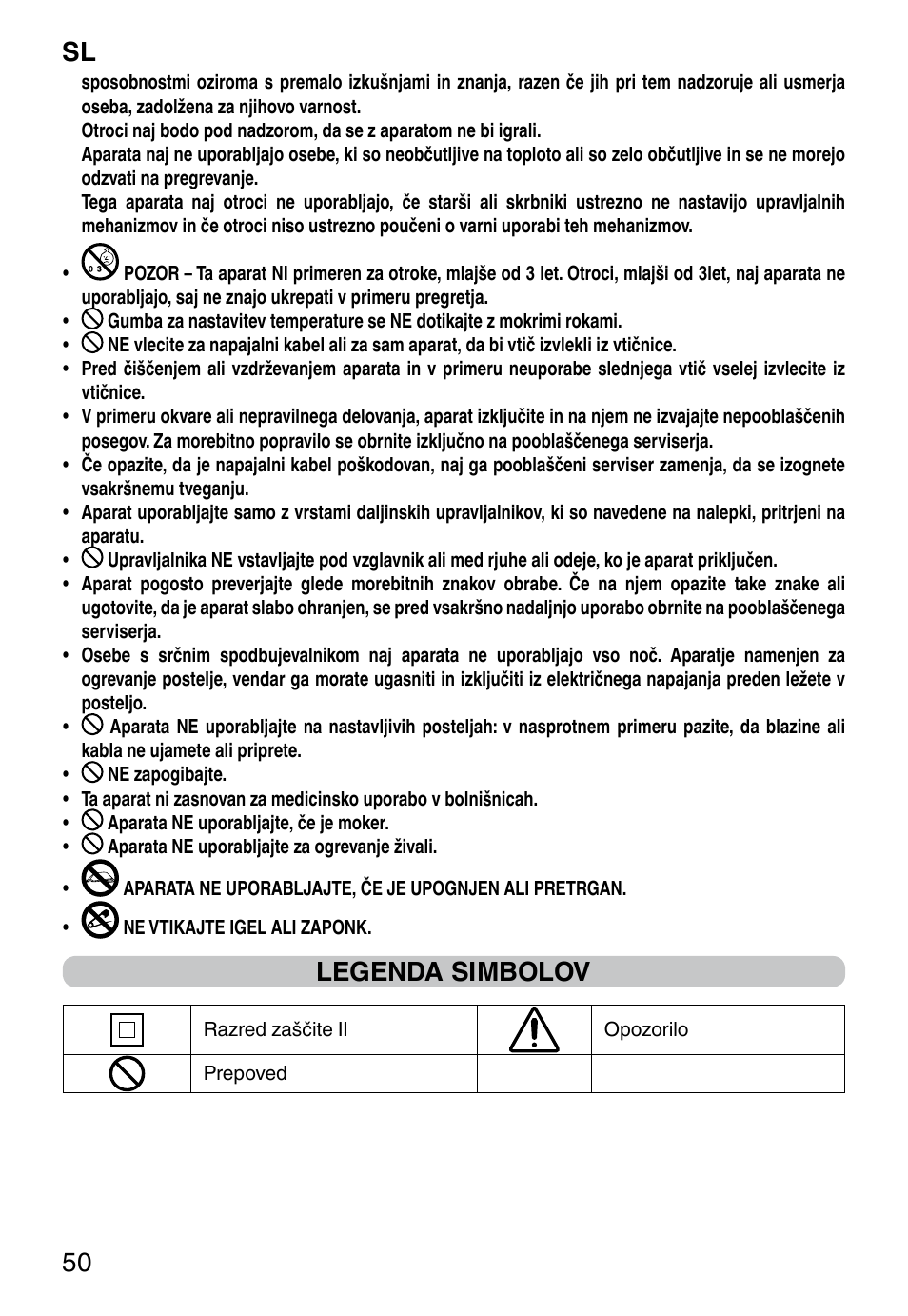 It 50, Legenda simbolov | Imetec RELAXY SINGLE User Manual | Page 52 / 56
