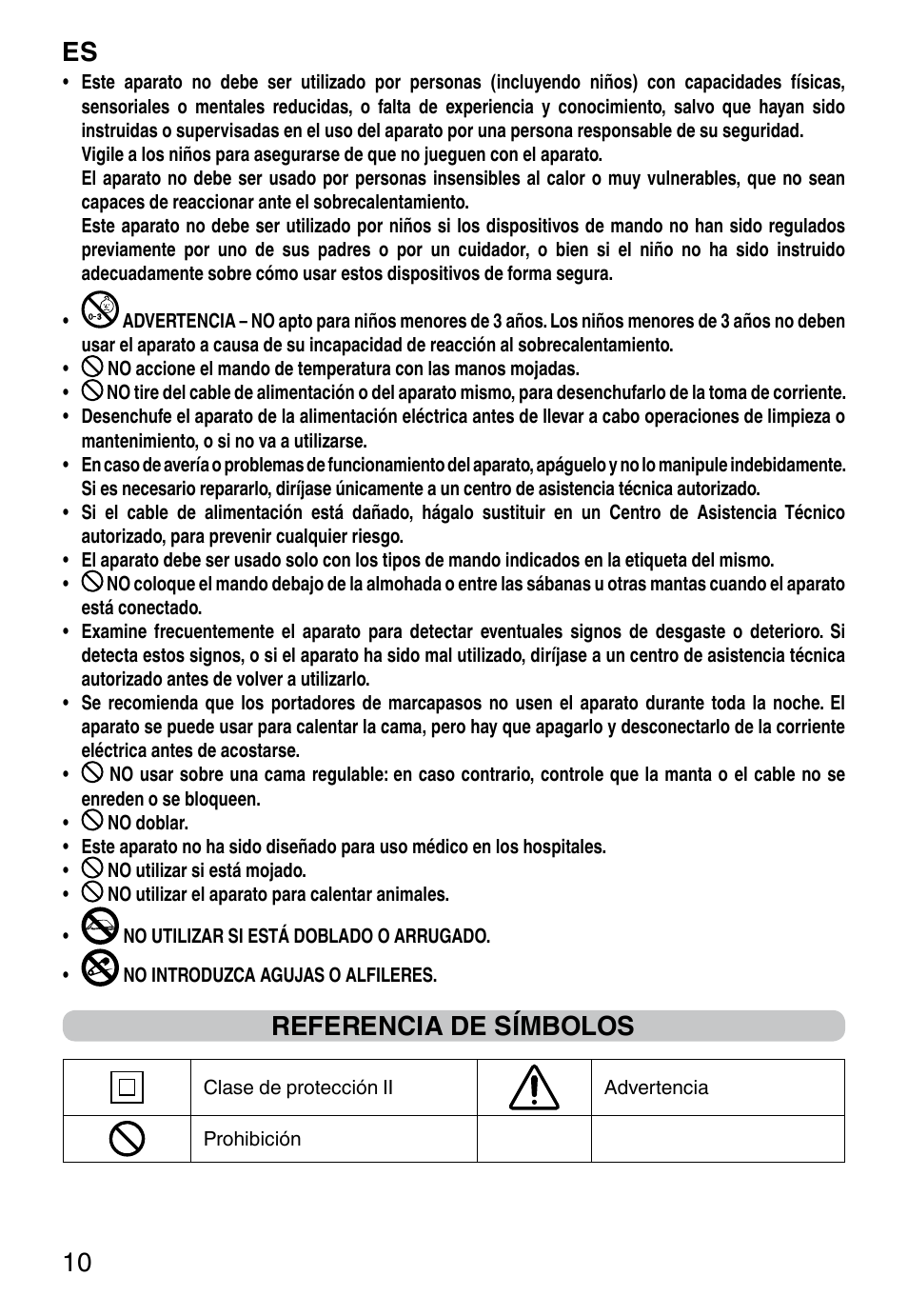 It 10, Referencia de símbolos | Imetec RELAXY QUILTED DOUBLE DUAL User Manual | Page 12 / 56