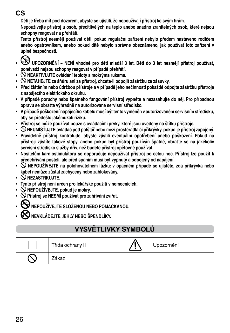 It 26, Vysvětlivky symbolů | Imetec RELAXY QUILTED DOUBLE DUAL User Manual | Page 28 / 56