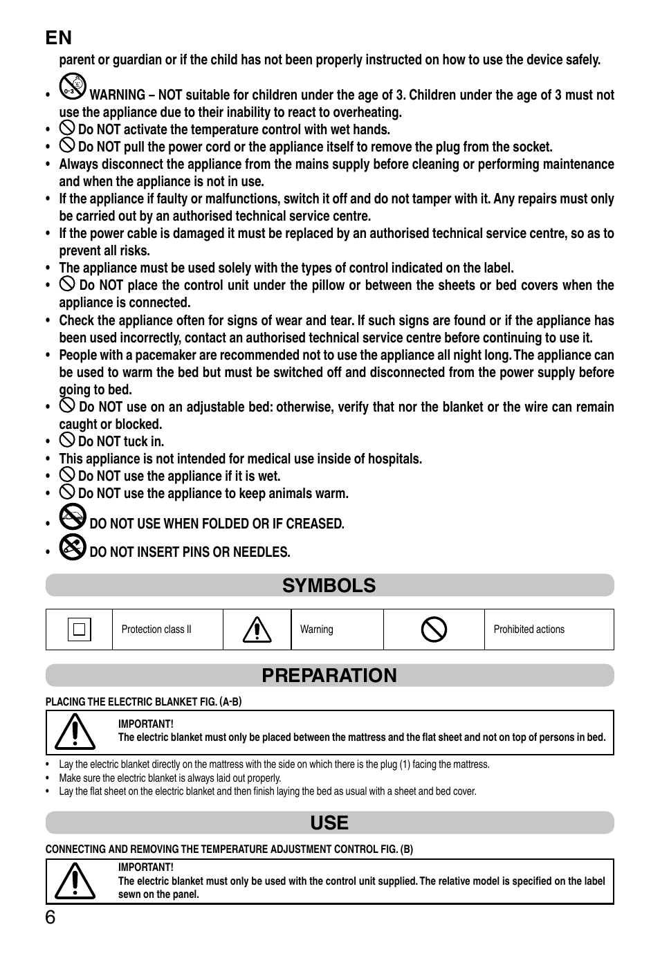 It 6, Symbols, Preparation | Imetec RELAXY QUILTED DOUBLE DUAL User Manual | Page 8 / 56