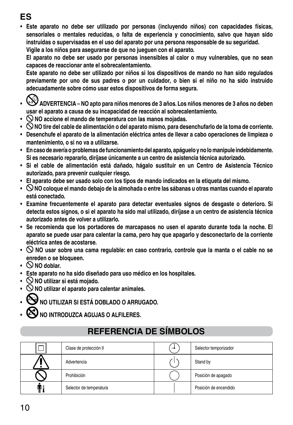 It 10, Referencia de símbolos | Imetec RELAXY INTELLISENSE QUILTED DOUBLE DUAL User Manual | Page 12 / 56