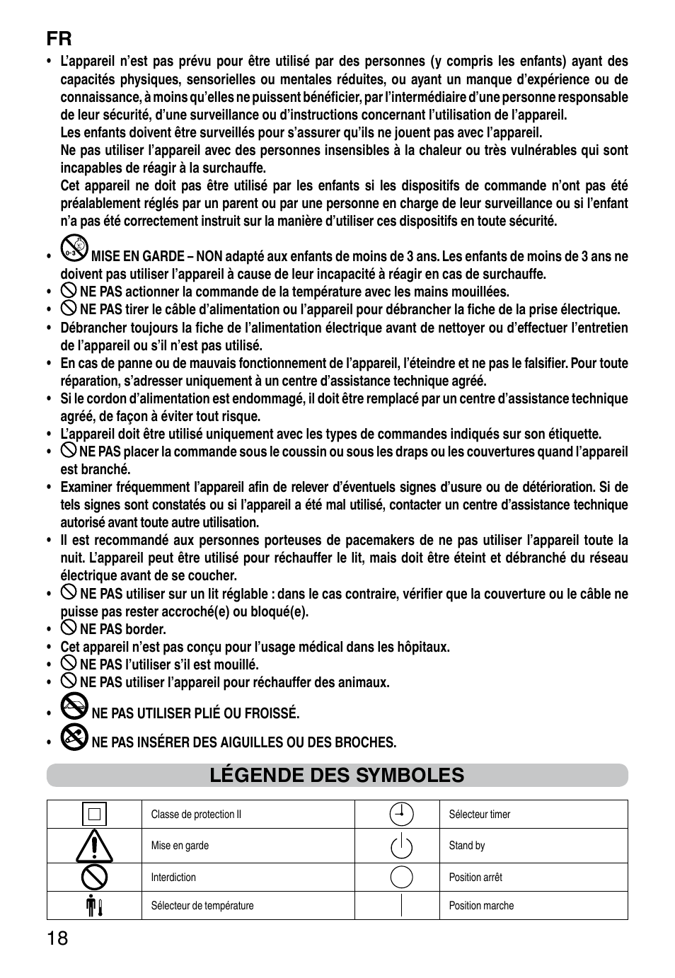 It 18, Légende des symboles | Imetec RELAXY INTELLISENSE QUILTED DOUBLE DUAL User Manual | Page 20 / 56