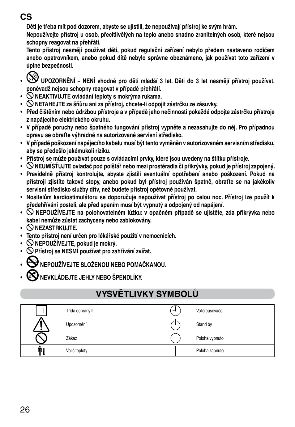 It 26, Vysvětlivky symbolů | Imetec RELAXY INTELLISENSE QUILTED DOUBLE DUAL User Manual | Page 28 / 56