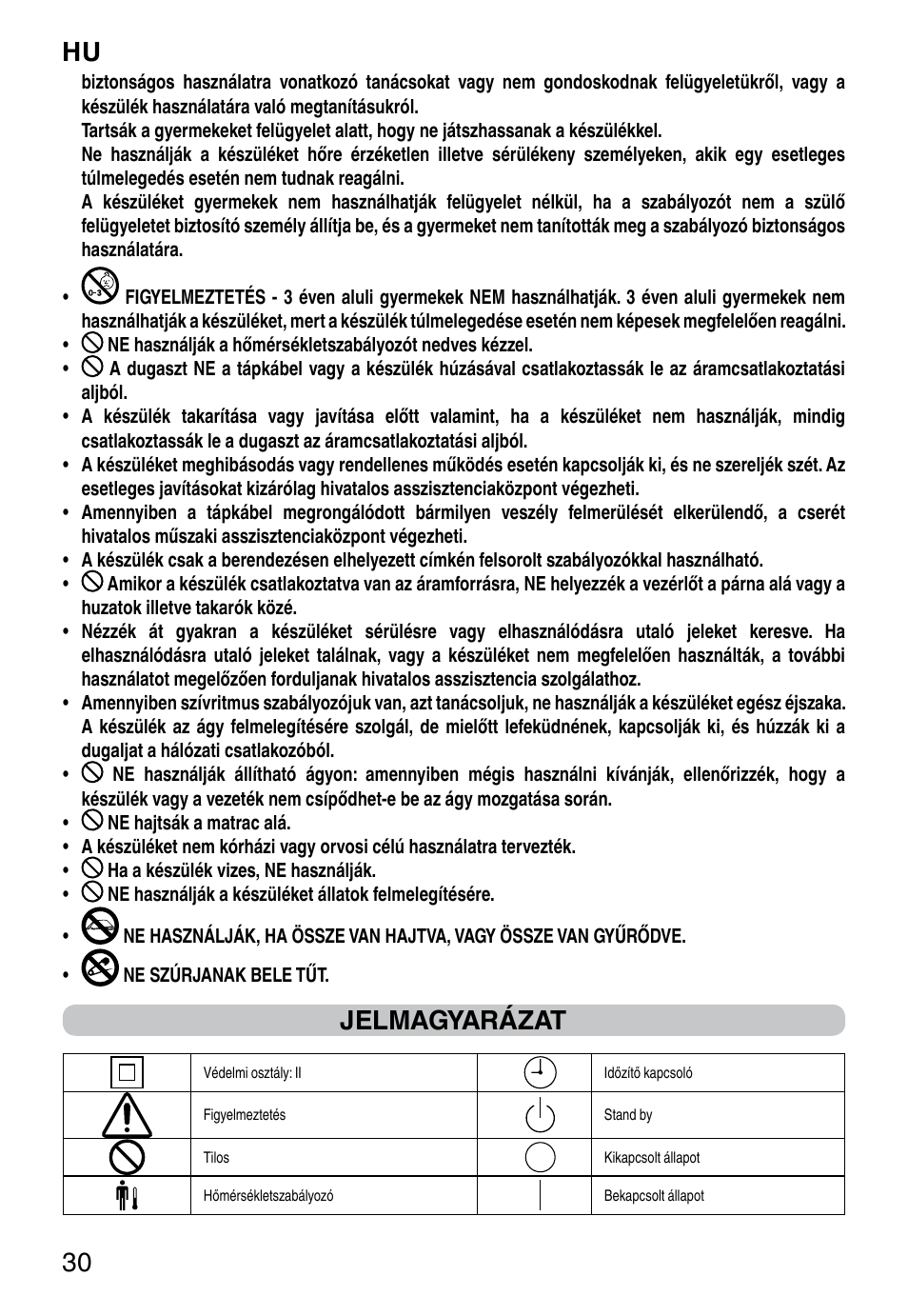 It 30, Jelmagyarázat | Imetec RELAXY INTELLISENSE QUILTED DOUBLE DUAL User Manual | Page 32 / 56