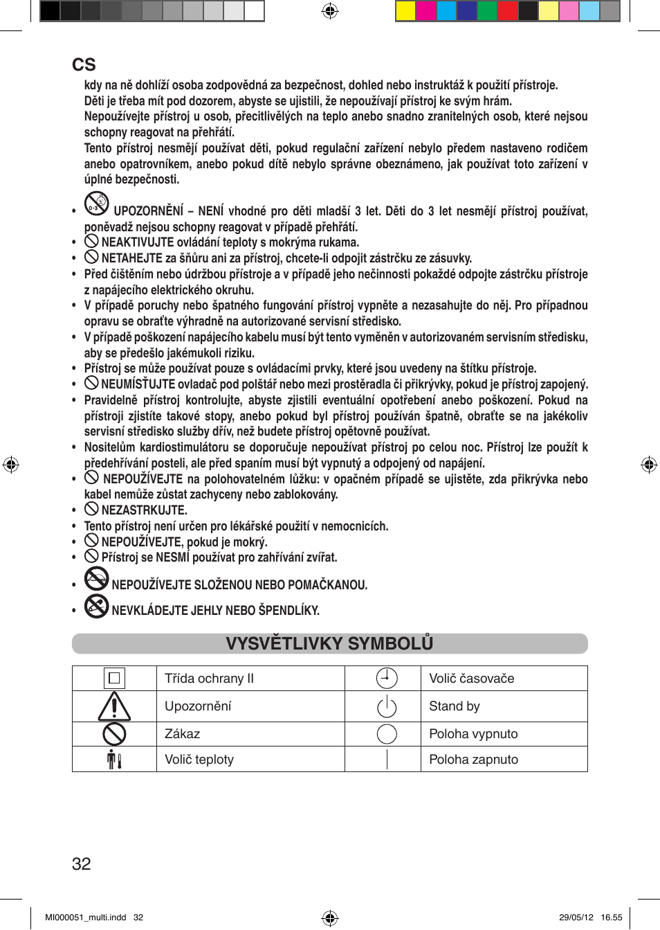 It 32, Vysvětlivky symbolů | Imetec RELAXY INTELLISENSE MATRESS COVER DOUBLE DUAL User Manual | Page 34 / 68