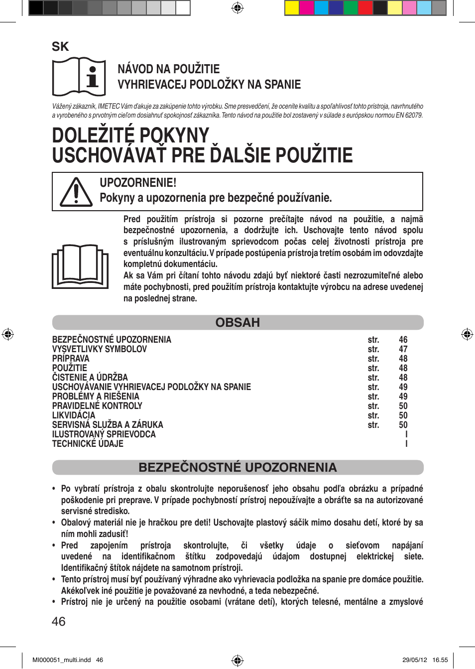 Imetec RELAXY INTELLISENSE MATRESS COVER DOUBLE DUAL User Manual | Page 48 / 68