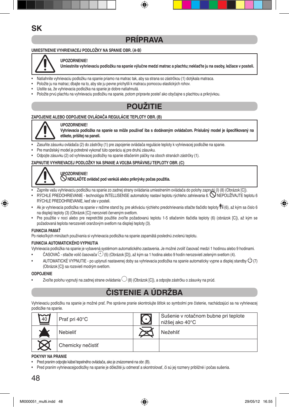 It 48 príprava, Použitie, Čistenie a údržba | Imetec RELAXY INTELLISENSE MATRESS COVER DOUBLE DUAL User Manual | Page 50 / 68